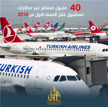 40 مليون مسافر عبر مطارات إسطنبول خلال النصف الأول من 2019